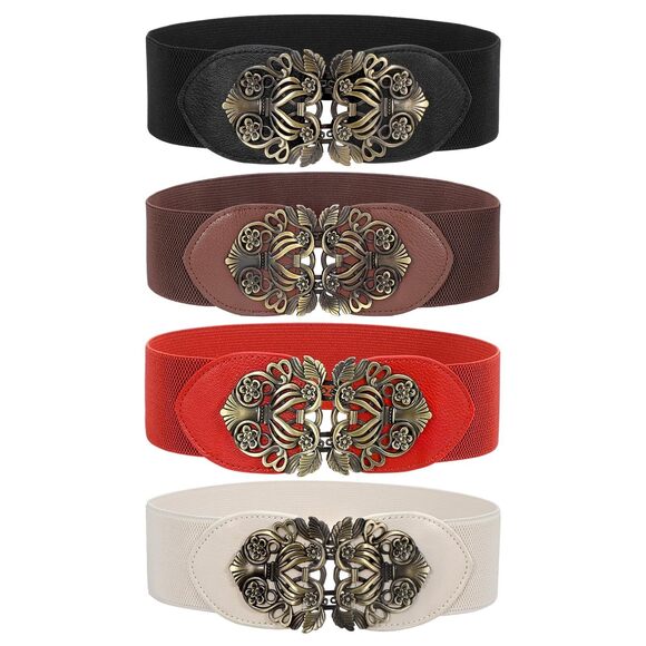 4482 4 Pack Women Vintage Wide Waist Belt For Dress, Elastic Cinch main image 4